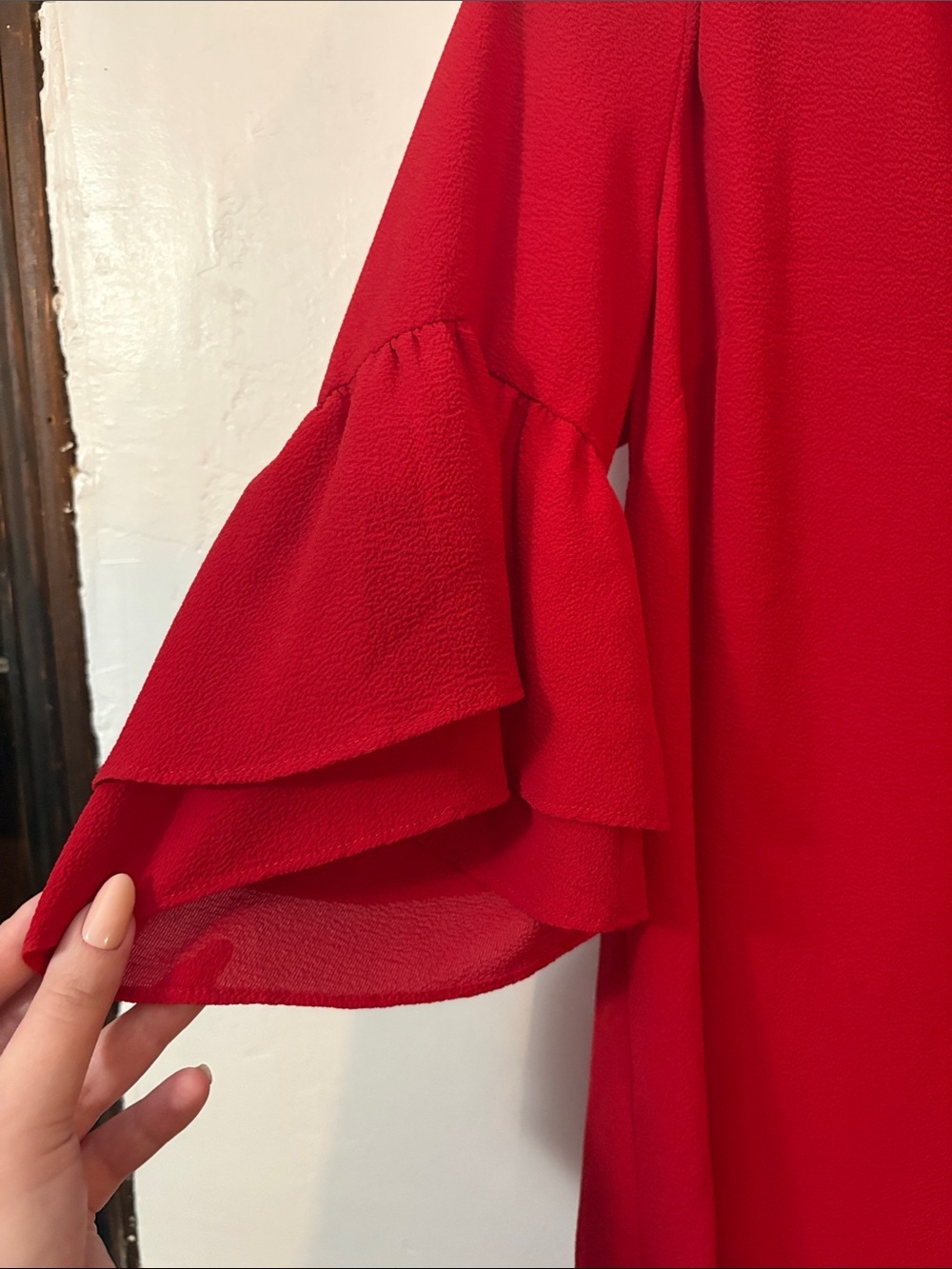 MICHAEL Michael Kors Red Ruffled V-Neck Bell Sleeve Blouse - Picture 5 of 5